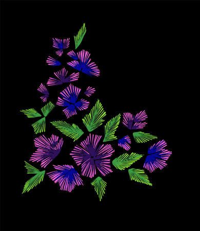 Floral pattern with fantasy flowers isolated. Line art. Vector illustration hand drawn isolated. Embroidery design elements - flowers, leaves.のイラスト素材