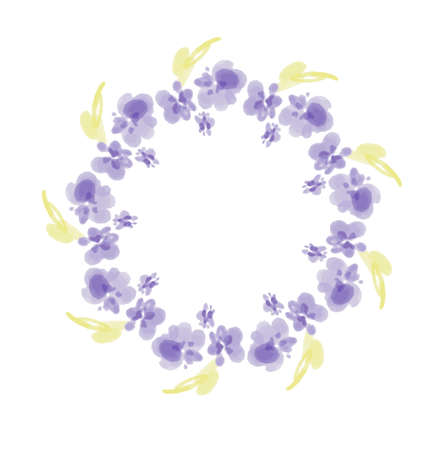 Wreath of watercolor purple flowers hand painted. Round frame for invitation ,wedding, birthday card, vector illustration.のイラスト素材