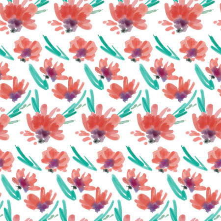 Floral seamless background pattern. Watercolor flowers hand painted, vector illustration.のイラスト素材