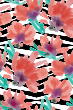 Floral seamless pattern. Watercolor flowers hand painted, vector illustration.のイラスト素材