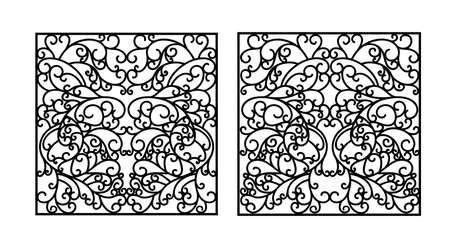 Laser cut vector panel. Cutting paper, wood, metal. Swirls vector illustration hand drawn. Line art.のイラスト素材