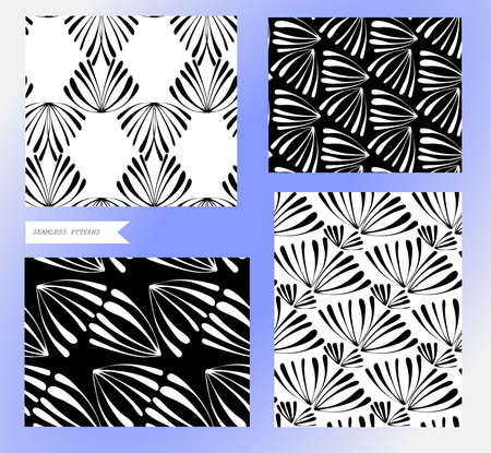 Seamless background pattern in retro style. Wrapping paper, wallpaper, fabric swatch. Black and white vector illustration.のイラスト素材