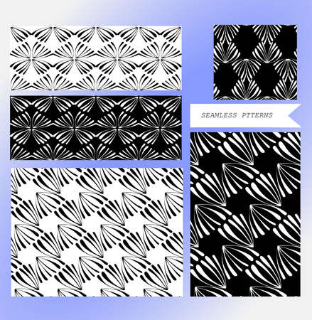 Seamless background pattern in retro style. Wrapping paper, wallpaper, fabric swatch. Black and white vector illustration.のイラスト素材