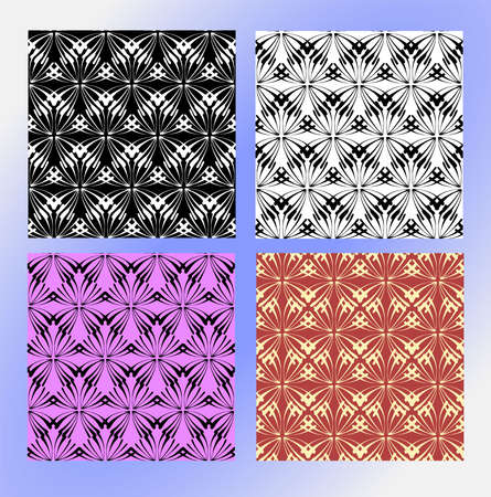 Seamless background pattern in retro style. Wrapping paper, wallpaper, fabric swatch. Black and white vector illustration.のイラスト素材