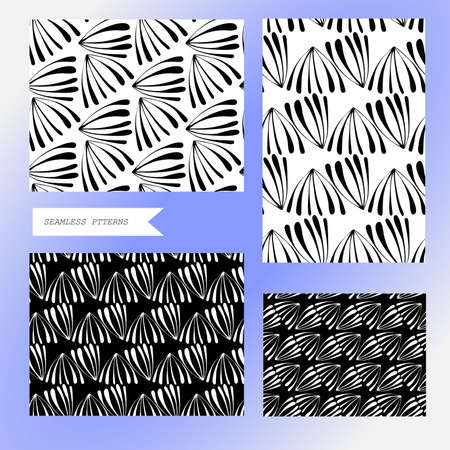 Seamless background pattern in retro style. Wrapping paper, wallpaper, fabric swatch. Black and white vector illustration.のイラスト素材