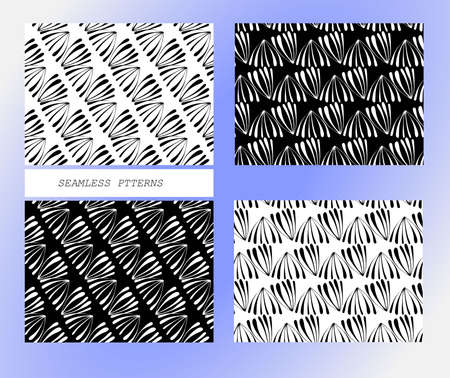 Seamless background pattern in retro style. Wrapping paper, wallpaper, fabric swatch. Black and white vector illustration.のイラスト素材
