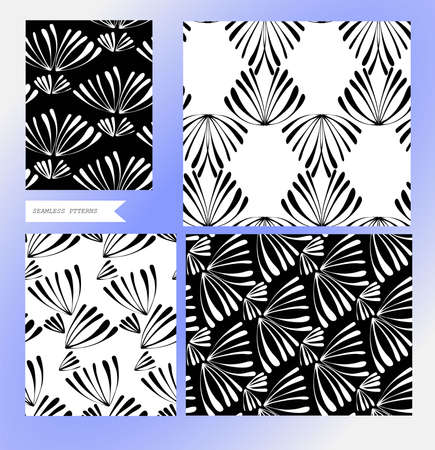Seamless background pattern in retro style. Wrapping paper, wallpaper, fabric swatch. Black and white vector illustration.のイラスト素材