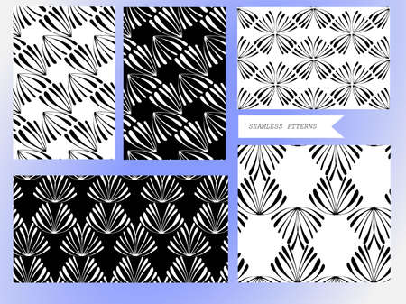 Seamless background pattern in retro style. Wrapping paper, wallpaper, fabric swatch. Black and white vector illustration.のイラスト素材
