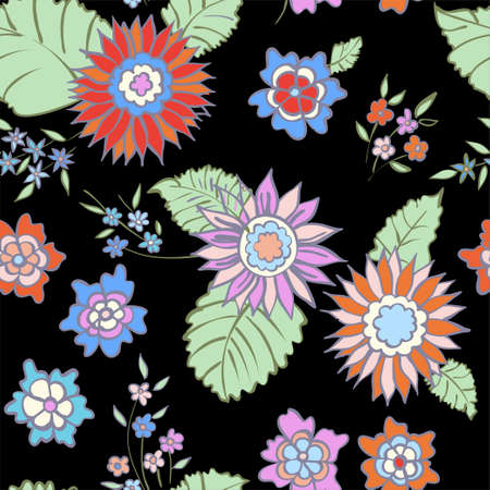 Floral seamless background pattern. Vector illustration for textile, wrapping paper, wallpaper, ??urtains.のイラスト素材
