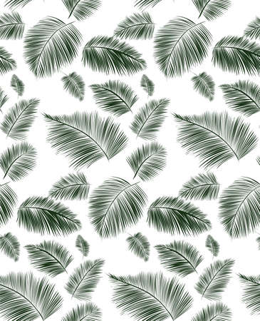Seamless background pattern with palm leaves. Tropical plants silhouettes , vector illustration.のイラスト素材