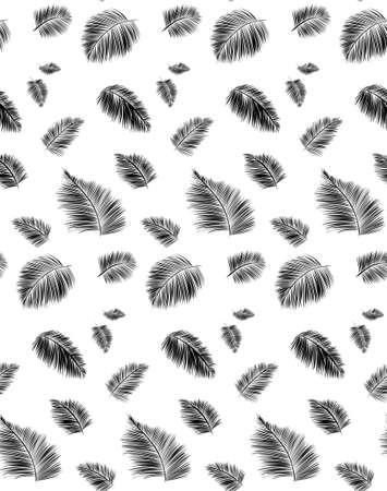 Seamless background pattern with palm leaves. Tropical plants silhouettes , vector illustration.のイラスト素材