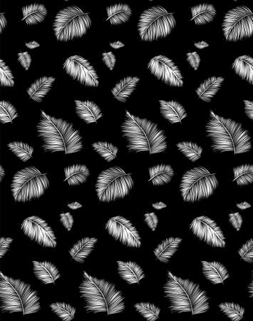 Seamless background pattern with palm leaves. Tropical plants silhouettes , vector illustration.のイラスト素材