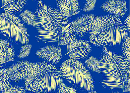 Seamless background pattern with palm leaves. Tropical plants silhouettes , vector illustration.のイラスト素材