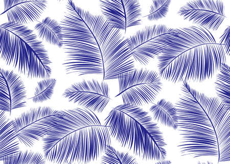Seamless background pattern with palm leaves. Tropical plants silhouettes , vector illustration.のイラスト素材