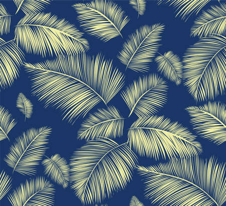 Seamless background pattern with palm leaves. Tropical plants silhouettes , vector illustration.のイラスト素材