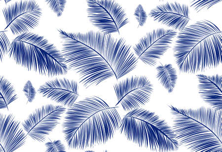 Seamless background pattern with palm leaves. Tropical plants silhouettes , vector illustration.のイラスト素材