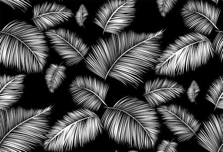 Seamless background pattern with palm leaves. Tropical plants silhouettes , vector illustration.のイラスト素材