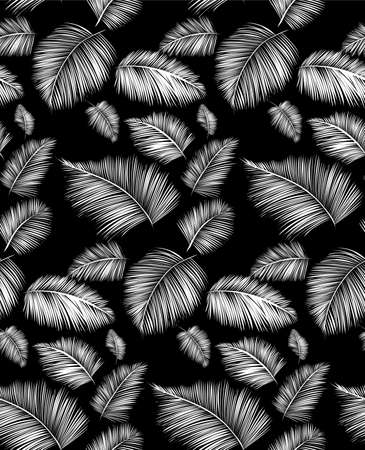 Seamless background pattern with palm leaves. Tropical plants silhouettes , vector illustration.のイラスト素材
