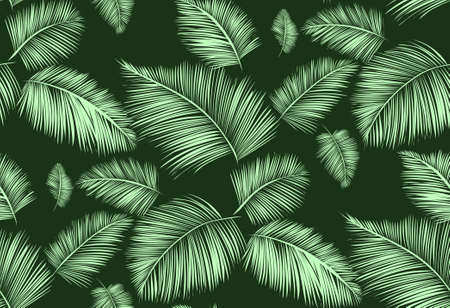 Seamless background pattern with palm leaves. Tropical plants silhouettes , vector illustration.のイラスト素材