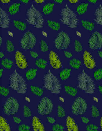 Seamless background pattern with palm leaves. Tropical plants silhouettes , vector illustration.のイラスト素材