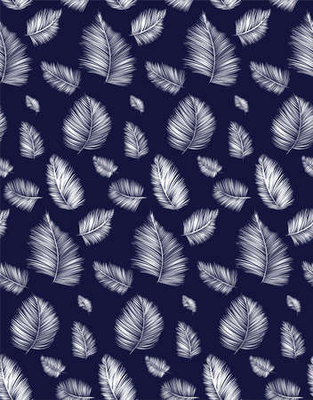 Seamless background pattern with palm leaves. Tropical plants silhouettes , vector illustration.のイラスト素材
