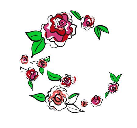 Floral background with roses hand drawn. Vector illustration hand drawn, for banner, poster, card, invitation and scrapbook.のイラスト素材