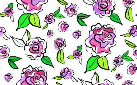 Floral seamless background pattern with roses, spring - summer season. Vector illustration for textile, wrapping paper, wallpaper, ?urtains.のイラスト素材