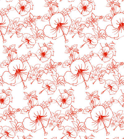Floral seamless background pattern spring - summer season. Hibiscus flowers hand drawn.Vector illustration for textile, wrapping paper, wallpaper, ?urtains .のイラスト素材
