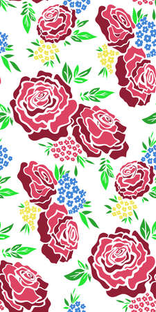 Floral seamless background pattern with roses, spring - summer season. Vector illustration for textile, wrapping paper, wallpaper, ?urtains.のイラスト素材