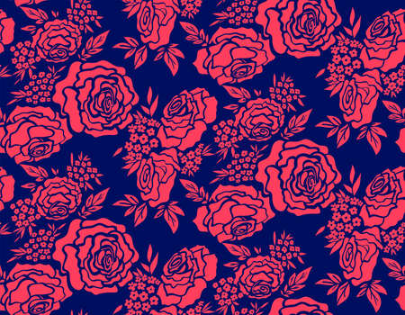 Floral seamless background pattern with roses, spring - summer season. Vector illustration for textile, wrapping paper, wallpaper, ?urtains.のイラスト素材