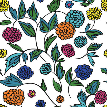 Floral seamless background pattern with  flowers and leaves, spring - summer season. Vector illustration for textile, wrapping paper, wallpaper, ?urtains .のイラスト素材