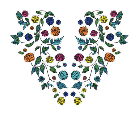 Floral design , embroidery pattern. Colorful vector illustration hand drawn. Fantasy flowers leaves....