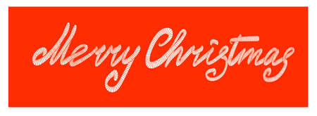 Merry Christmas lettering hand drawn. Christmas greeting card. Embroidery pattern. Vector illustration.のイラスト素材