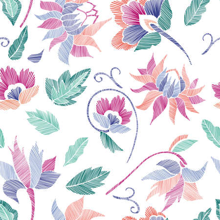 Floral seamless background pattern with fantasy flowers and leavesのイラスト素材