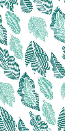 Seamless background pattern with  leaves hand drawn. Tropical plants silhouettes , vector illustration.のイラスト素材