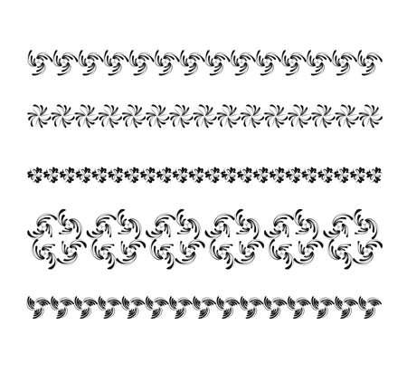 Vector set of seamless borders isolated . Black and white illustration.のイラスト素材