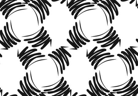 Seamless background circular pattern in retro style. Wrapping paper, wallpaper, fabric swatch. Black and white vector illustration.のイラスト素材