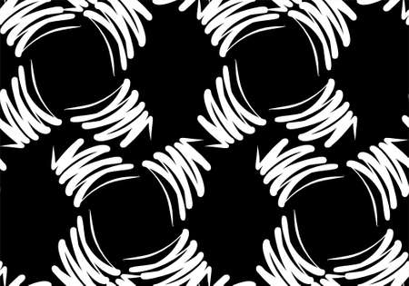 Seamless background circular pattern in retro style. Wrapping paper, wallpaper, fabric swatch. Black and white vector illustration.のイラスト素材