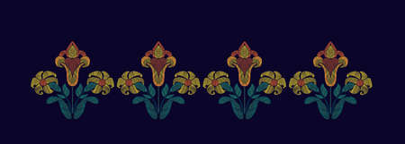 Floral pattern with fantasy flowers and leaves isolated. Vector illustration in retro style hand drawn. Embroidery design elements.のイラスト素材