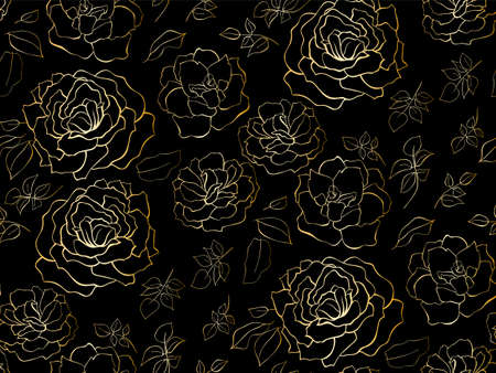 Vector seamless pattern with garden roses flowers hand drawn. Floral design illustration for cosmetics, greeting card , wedding invitation, fabric or wrapping paper.のイラスト素材