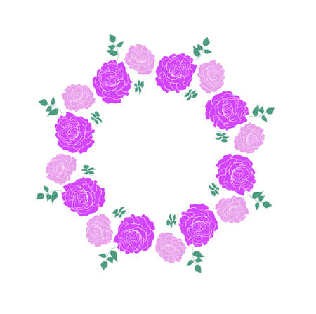 Wreath with roses flowers hand drawn isolated on white. Round frame for invitation ,wedding, birthday card, vector illustration isolated. のイラスト素材