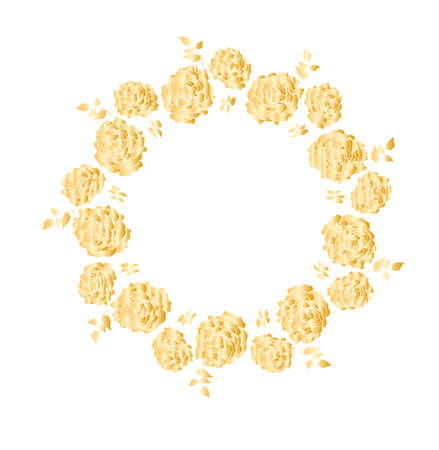 Wreath with golden roses flowers hand drawn isolated on white. Round frame for invitation ,wedding, birthday card, vector illustration.
のイラスト素材