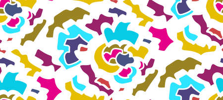 Abstract seamless background pattern in memphis style. Colorful shapes , vector illustration hand drawn. Pop art design.のイラスト素材