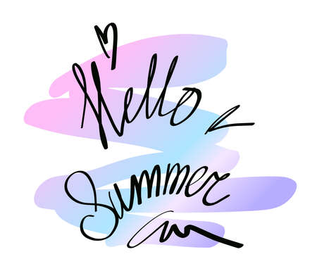 Hand drawn lettering. Hello summer isolated. Vector illustration. Lettering design background.のイラスト素材