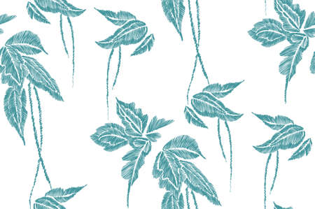 Tropical leaves seamless background pattern. Vector illustration hand drawn.のイラスト素材