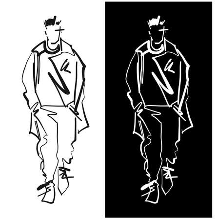 Fashion man model silhouettes hand drawn. Monochrome vector. Male fashion illustration .のイラスト素材