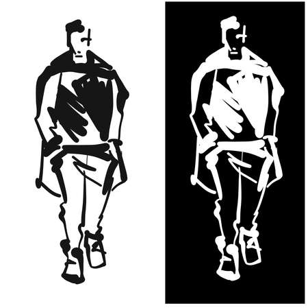 Fashion man model silhouettes hand drawn. Monochrome Vector illustration.のイラスト素材