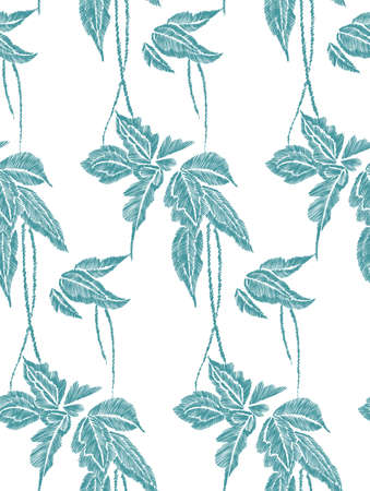 Tropical leaves seamless background pattern. Vector illustration hand drawn.のイラスト素材
