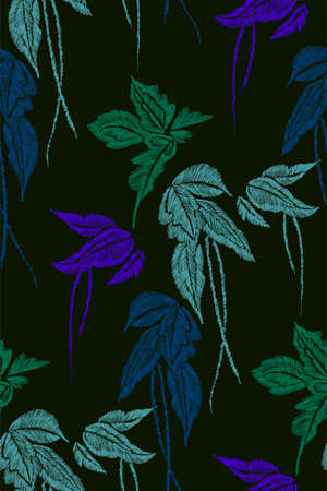 Tropical leaves seamless background pattern Vector illustration hand drawn.のイラスト素材