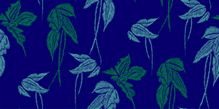 Tropical leaves seamless background pattern. Vector illustration hand drawn. Embroidery design.のイラスト素材